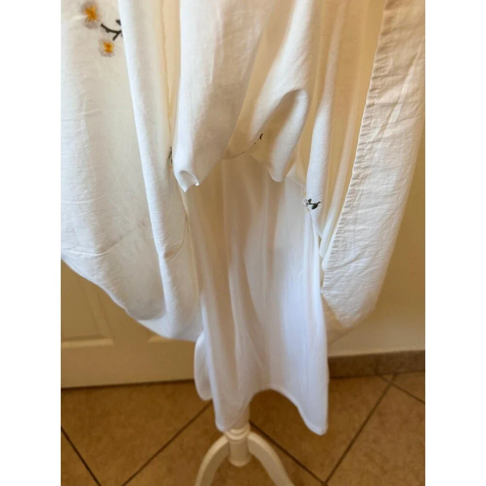 Polagram Dress 3XL Beige Floral Embroidered Lined Pockets Boho Midi